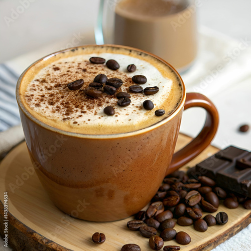 front view coffee latte with coffee beans