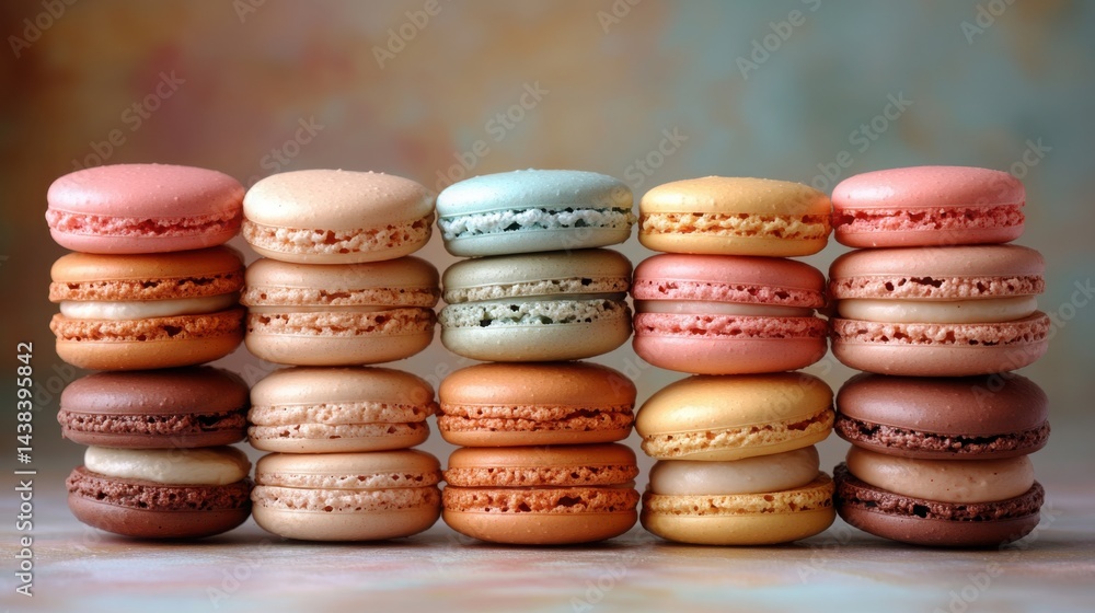 Delicious Pastel Macarons Stacked High Colorful French Pastry Treats