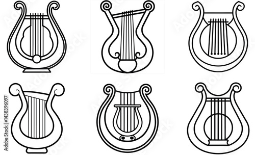 Outline Drawings of Ancient Lyres icon set design