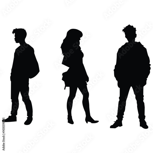 Fashionable young diverse people in stylish poses silhouettes