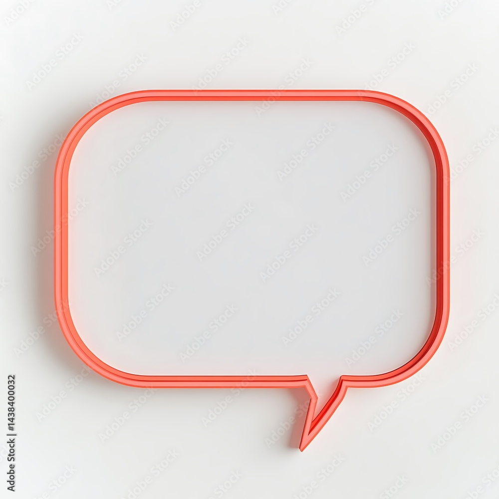 Blank Red Speech Bubble Frame Isolated on White Background for Message, Communication, and Conceptual Design.