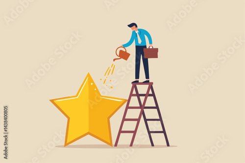 Ambition or motivation to success or being excellence, aspiration and effort to improve, growing and best performance concept, ambitious businessman fill in golden star price metaphor of success.