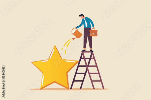 Ambition or motivation to success or being excellence, aspiration and effort to improve, growing and best performance concept, ambitious businessman fill in golden star price metaphor of success.