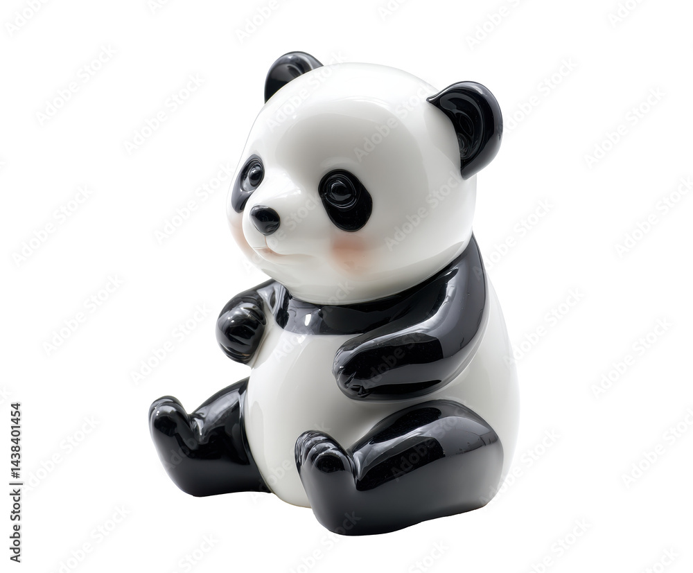Naklejka premium Cute ceramic panda figurine for home decor or gifts on a transparent background, cut out