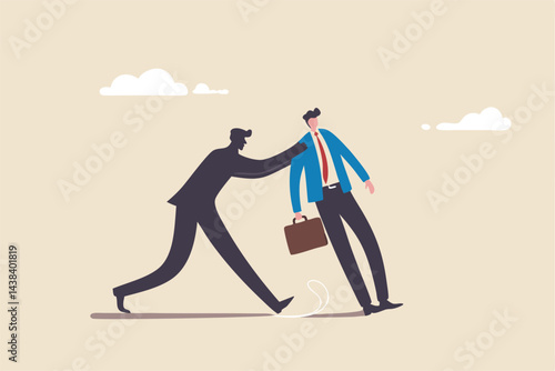 Courage entrepreneur, pushing yourself to success, encourage self believe, determination or aspiration to overcome challenge concept, fearful businessman being push by his shadow self to success.