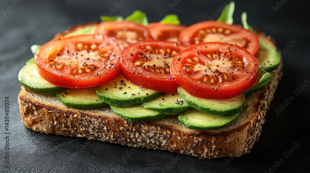 Delicious Avocado and Tomato Toast on Multigrain Bread Healthy Breakfast or Snack
