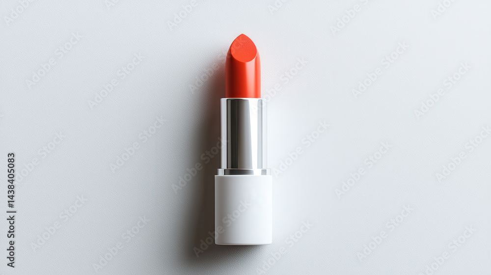 Red lipstick in sleek white tube on minimalist background Red lipstick in sleek white tube on minimalist background