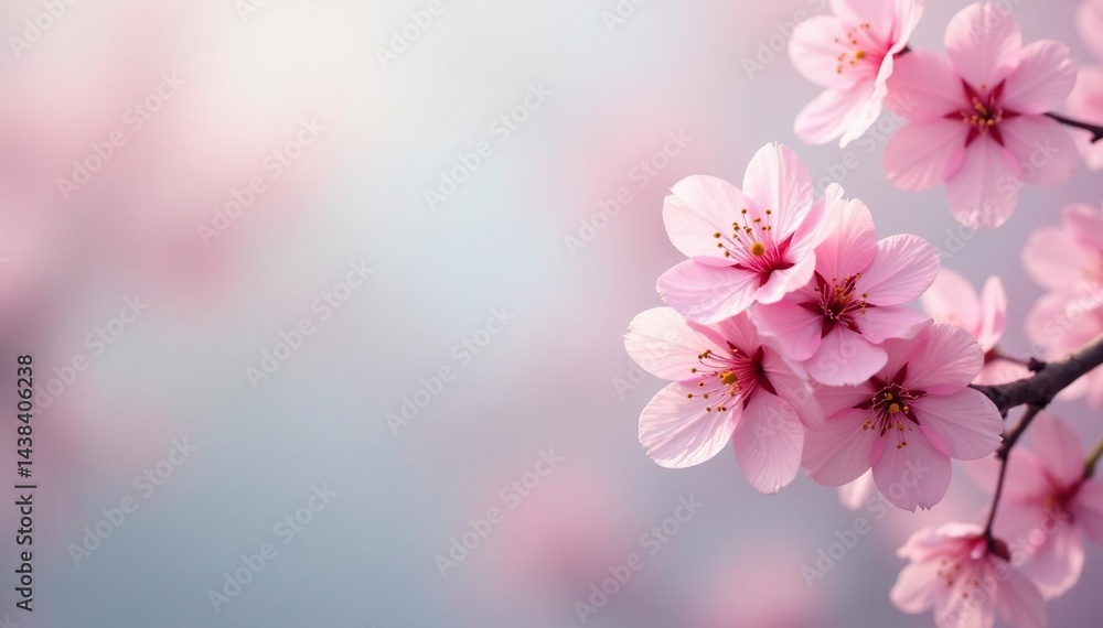 Obraz premium Delicate pink sakura blossoms, full bloom, soft pastel background, artwork, fabric, texture