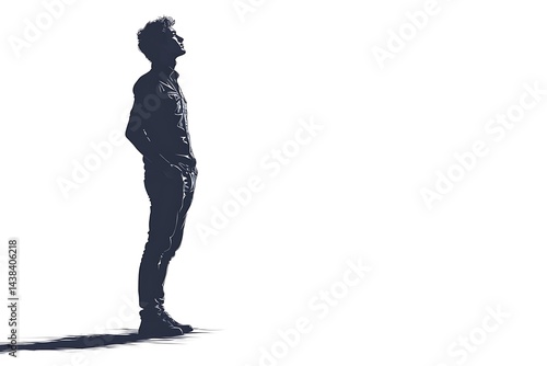 Silhouette of young man looking upwards against white background illustration
