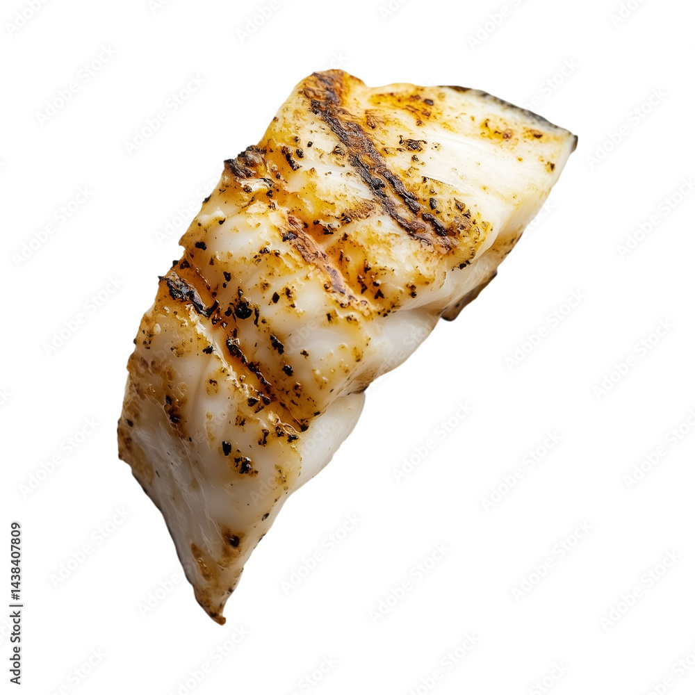 Piece of grilled monkfish isolated on transparent background PNG Piece of grilled monkfish isolated on transparent background PNG