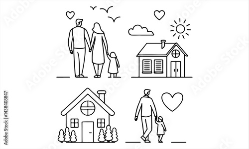 Family Day Icons Set | International Day of Families Line Art Collection, aturing themes related to fatherhood, hobbies.