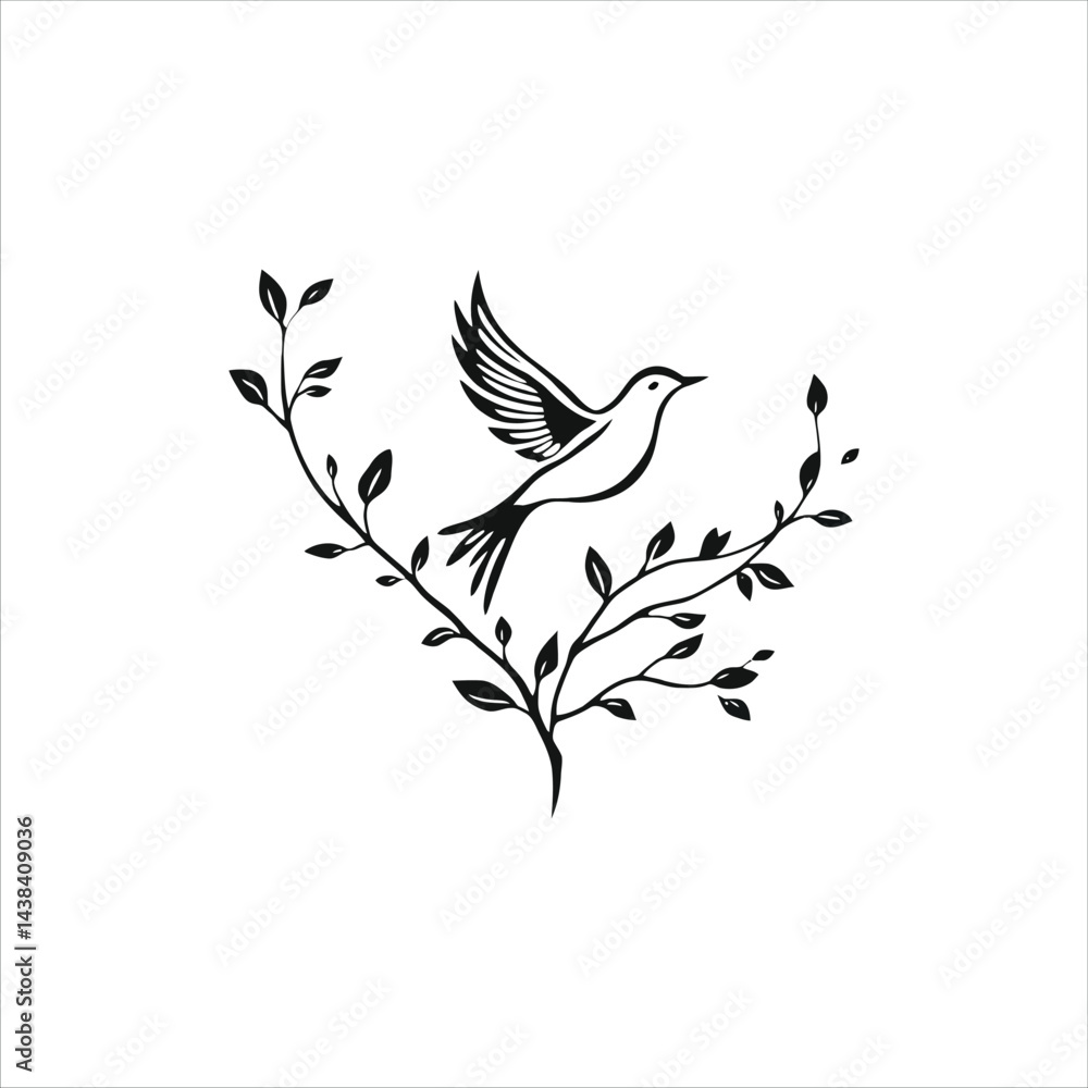 Fototapeta premium Abstract Vector Logo Icon Illustration - Flying Bird Above Branch