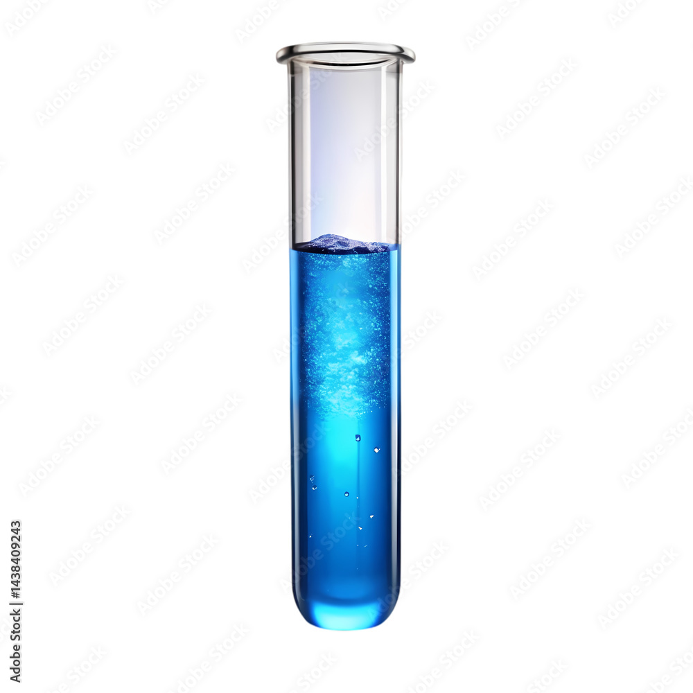 Blue Liquid in Test Tube Science Experiment isolated on transparent background Blue Liquid in Test Tube Science Experiment isolated on transparent background