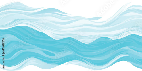 Serene and peaceful watercolor ocean waves in shades of blue and white, capturing the essence of a large tropical water splash, with the smooth fluidity of a cartoonish tsunami wave effect.
