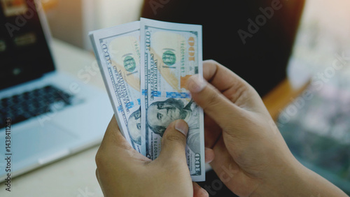 Obraz na płótnie Dollar Currency Financial Planning and Financial Investment Income from Working to Earn Money w salonie