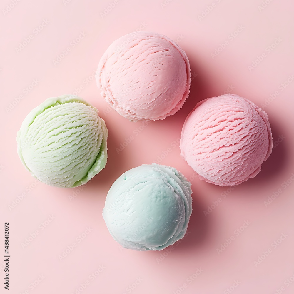 Colorful Round Treats: Artistic Arrangement of Smooth, Pastel-Colored Spheres on a Soft Pink Background Creates a Visually Appealing Composition