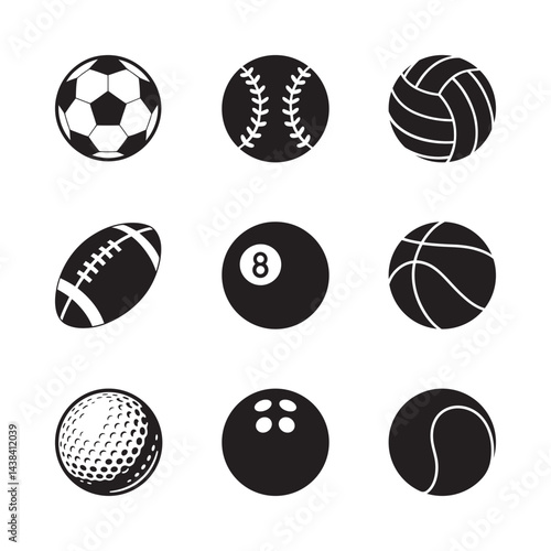 Sports Ball Silhouette Vector Set 