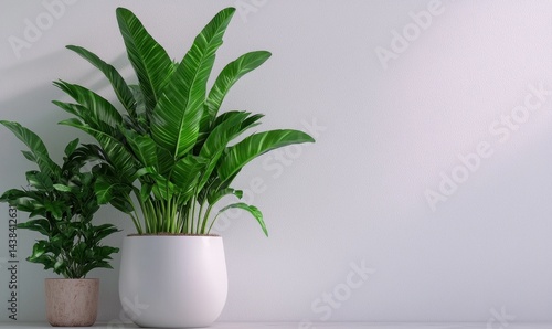 Lush Green Indoor Plants in Modern Pots on Minimalist Background