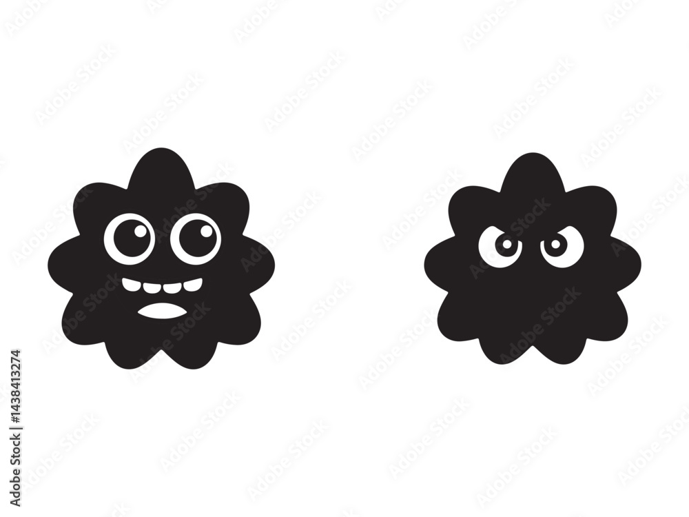 Obraz premium Two cartoon monster faces, one happy and one angry, perfect for kids' content.