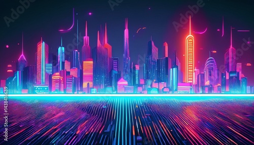 a futuristic cityscape illuminated by neon lights