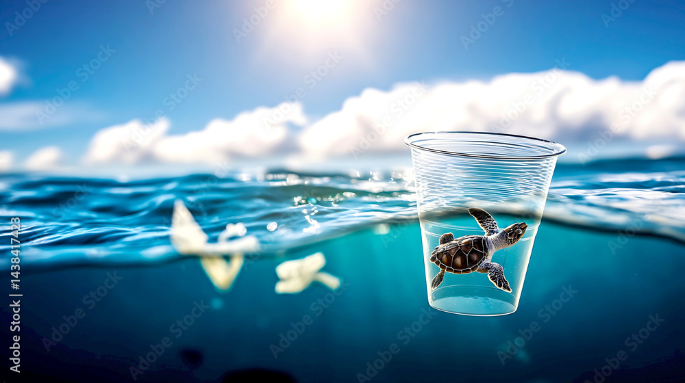 Impactful Ocean Scene Highlighting a Sea Turtle Struggling in Plastic Waste Pollution : Generative AI Impactful Ocean Scene Highlighting a Sea Turtle Struggling in Plastic Waste Pollution : Generative AI
