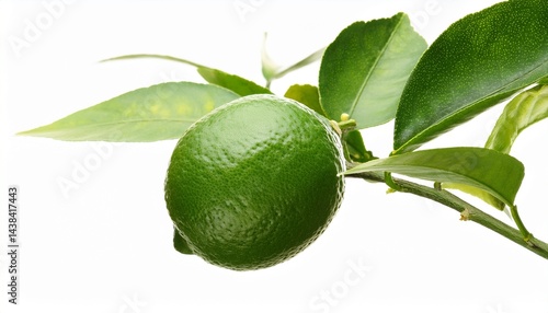 green lime on tree branch isolated on white