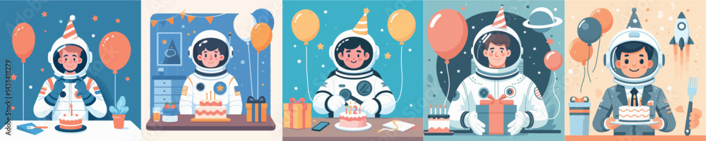 Obraz premium astronaut birthday youth character vector