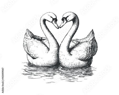 Hand drawn illustration a pair of swans - isolated vector images of wild birds