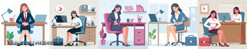 vector female secretary stomach ache