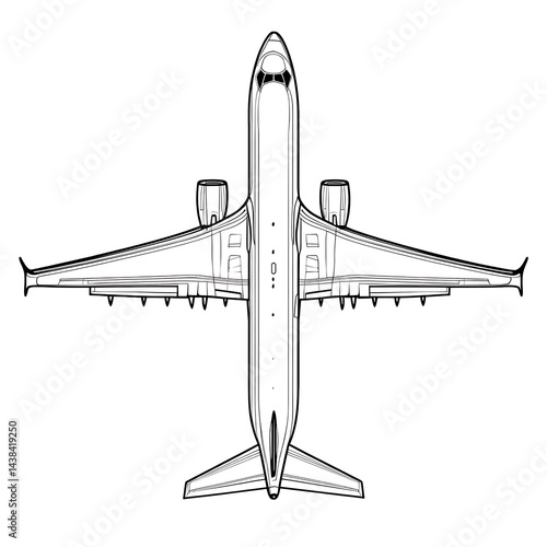 Obraz na płótnie Detailed Aerial View Outline of Modern Airplane Illustration for Aviation Enthusiasts and Technical Drawings. w salonie