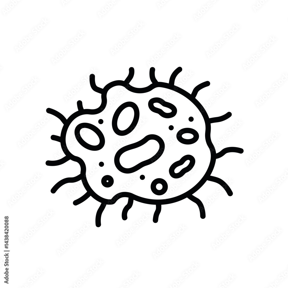 Fototapeta premium Microbiome illustration of a single cell with tentacles on white background 