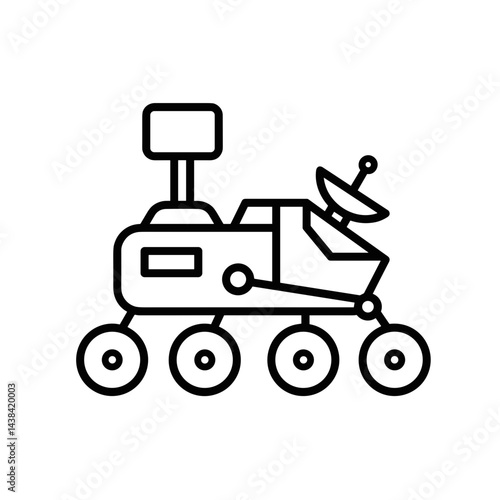 Mars Rover line art icon in black and white design  
