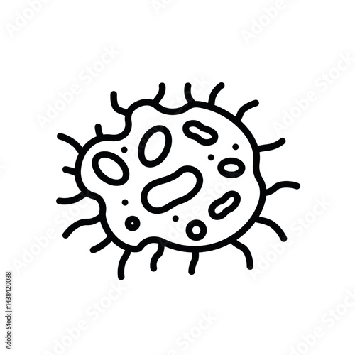 Microbiome illustration of a single cell with tentacles on white background  