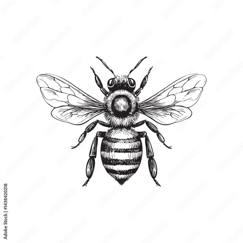 bee sketch- insect sketch, vector illustration on white background