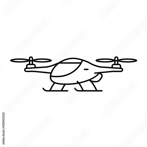Evtol Urban Mobility Icon in Minimalist Style, Black and White Design  
