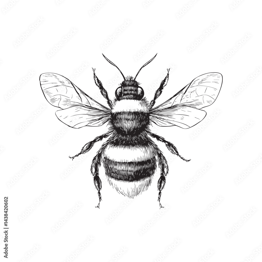 Fototapeta premium bumblebee sketch- insect sketch, vector illustration on white background