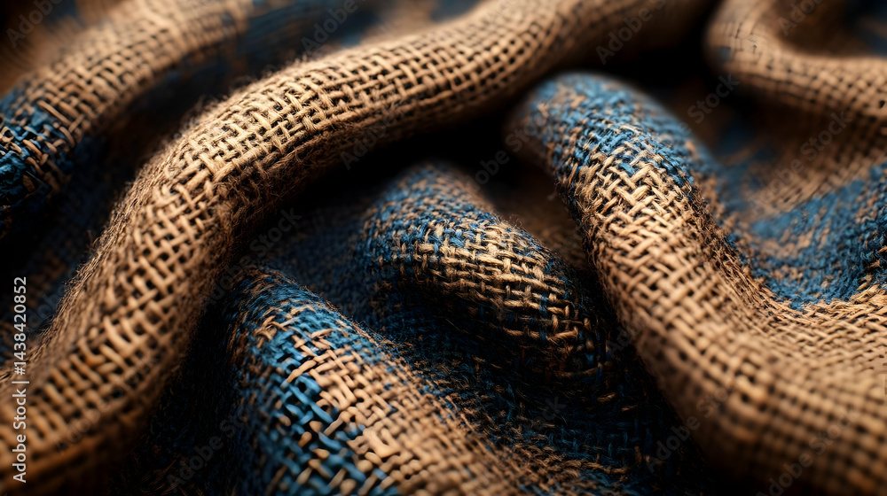 Fototapeta premium Textured Burlap Fabric with Brown and Blue Hues