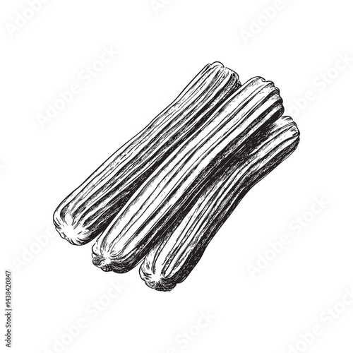 churro vector illustrations - hand drawn churro - black and white churro isolated on white background