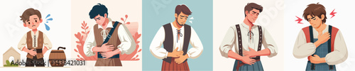 vector farmer having stomach ache