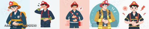firefighter vector having stomach ache