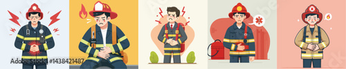firefighter vector having stomach ache