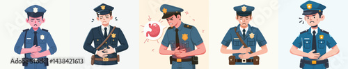 police vector having stomach ache