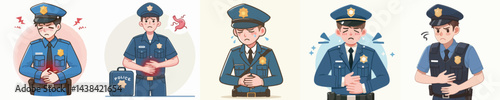 police vector having stomach ache