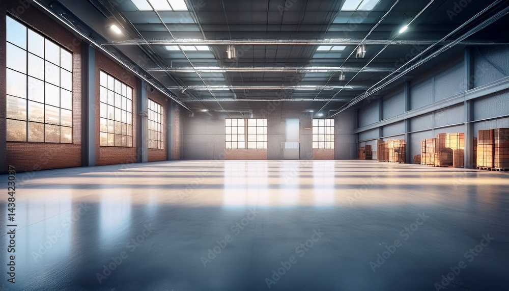 spacious empty warehouse interior with bright lighting and polished concrete floors showcasing industrial design generative ai spacious empty warehouse interior with bright lighting and polished concrete floors showcasing industrial design generative ai