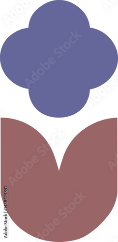 Modern abstract shapes in blue and choco red, designed with a fun and friendly kindergarten spirit