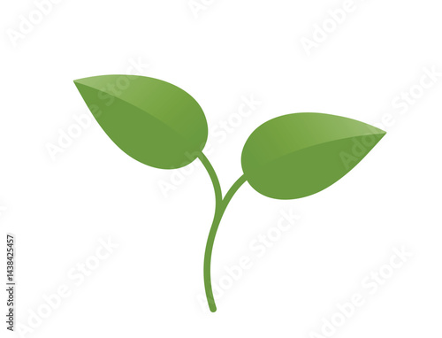 Plant sprout with two leaves illustration in green colors. Spring, planting and nature design element. Isolated vector image