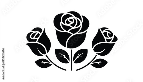 Black and White Rose Bouquet Icon Design for Valentine's Day