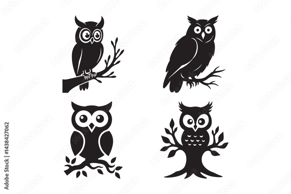 Owl Silhouettes Vector Set Cute Bird Clipart Icons for Logo, Tattoo, Design Owl Silhouettes Vector Set Cute Bird Clipart Icons for Logo, Tattoo, Design
