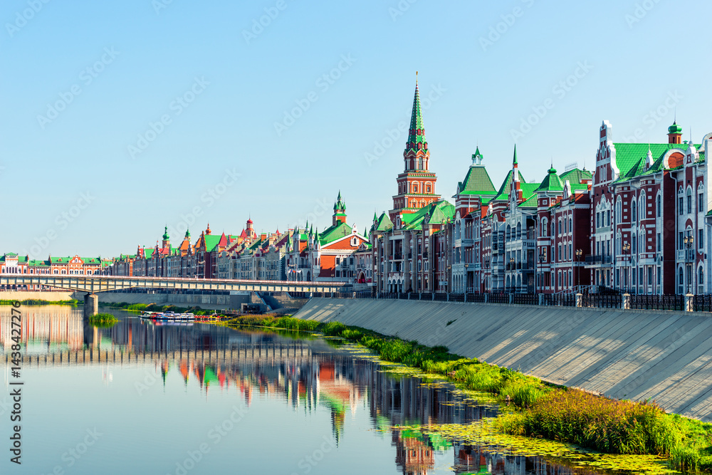 Obraz premium The picturesque embankment of Bruges in Yoshkar-Ola is made in the old European style of Flemish motifs, Northern Gothic, Old Russian style. Russia