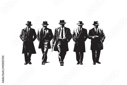 silhouette mafia in action full body black color only